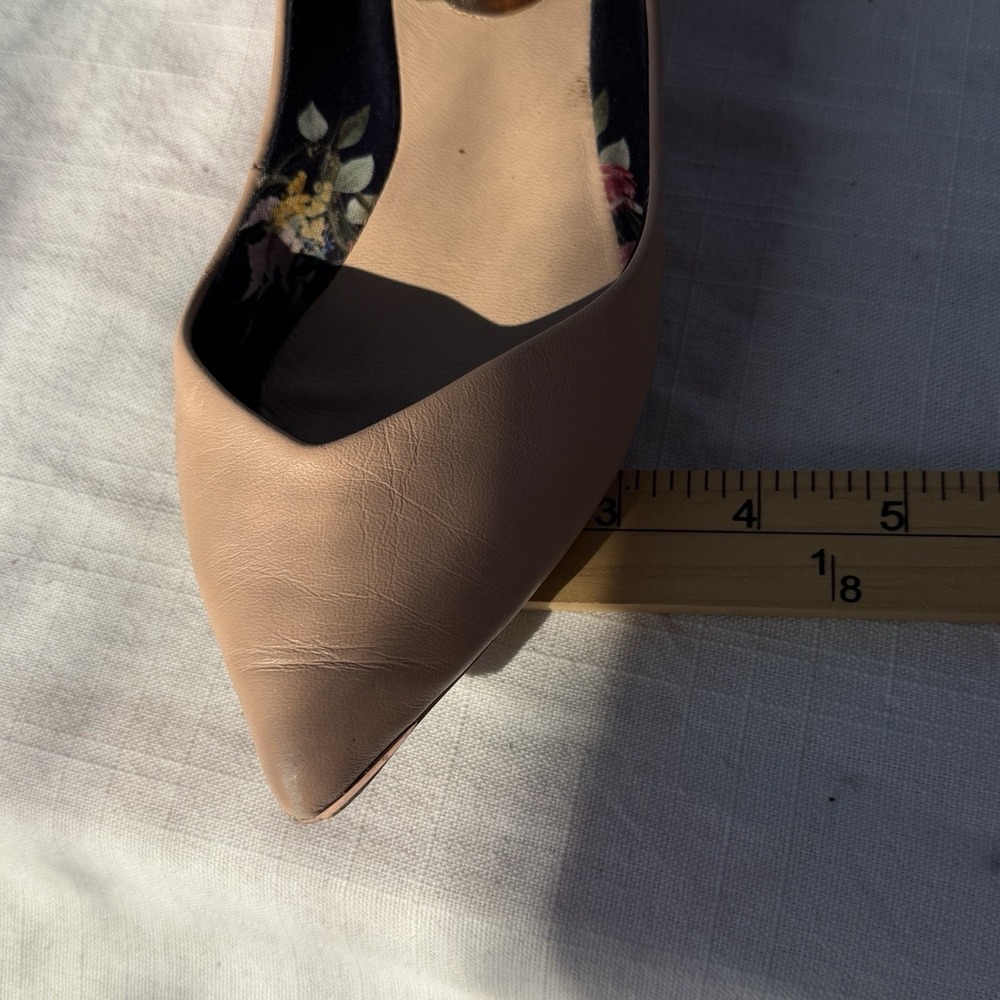 Ted Baker London Nude Pink Leather Pointed Toe Flats Rose Gold Floral S 5/5.5 - Picture 5 of 16